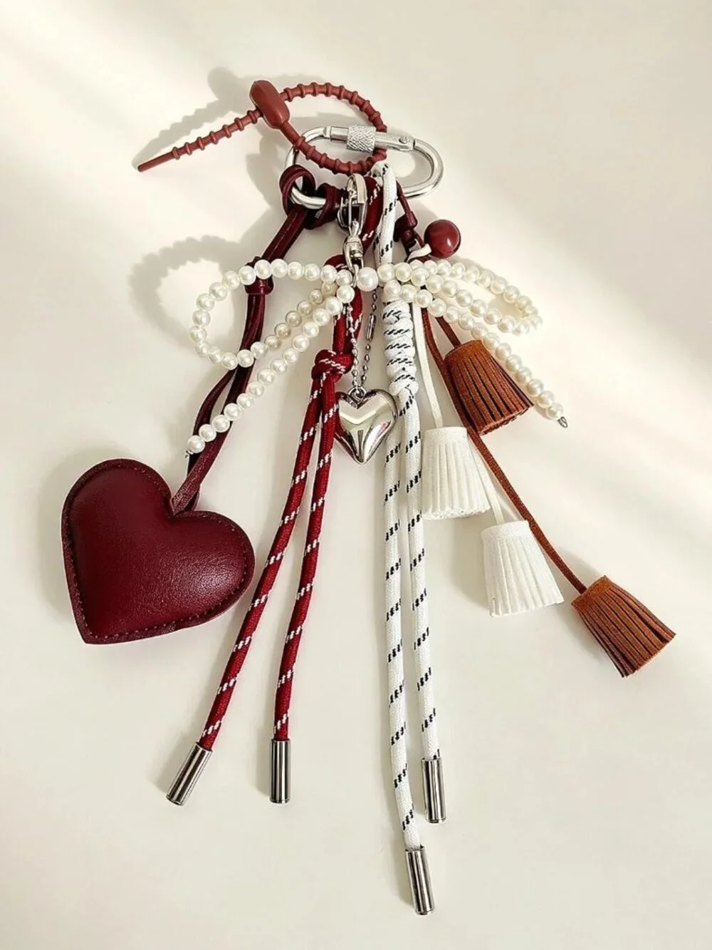 Heart Tassel Bow Beaded Braided Keychain Bag Charms for Handbag Purse Backpack A